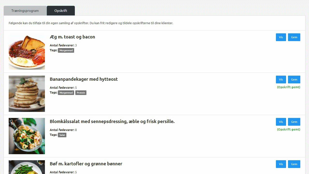 Brug de mange opskrifter, der allerede er i FlowFit.